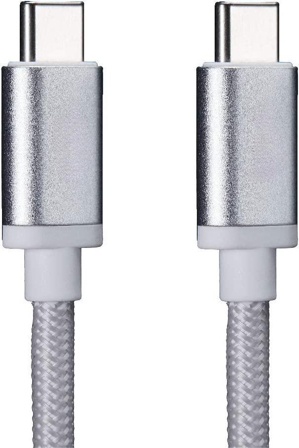 qCable C180 Silver – 60W USB-C to USB-C Cable – 5.9ft (180cm) – Nylon Braided Fast Charging Cord for MacBook iPad Samsung iPhone 15 Pixel