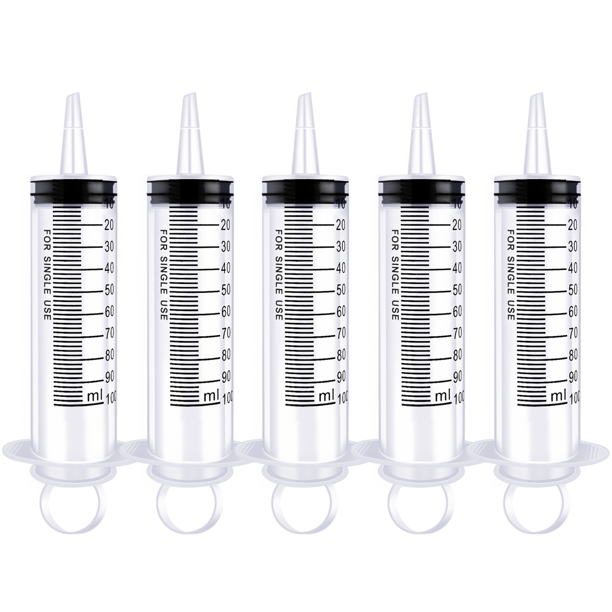 BSTEAN 100ml Syringe for Industrial, Scientific, Measuring, Watering, Pet Feeding, Liquid Refilling and Dispensing (Pack of 5)