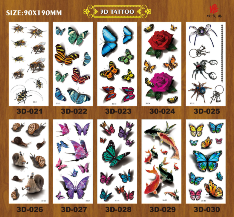 Insect 3D Tattoo Sticker – Waterproof Temporary Removable Fake Tattoo – Single Sheet 90 x 190mm – for Arm Leg Body Art