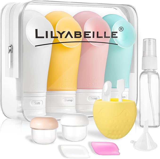 89ml 14 Pcs Travel Bottles for Toiletries Leak Proof Travel Containers kit with 3oz Suction Cup TSA Approved Travel Essentials for women