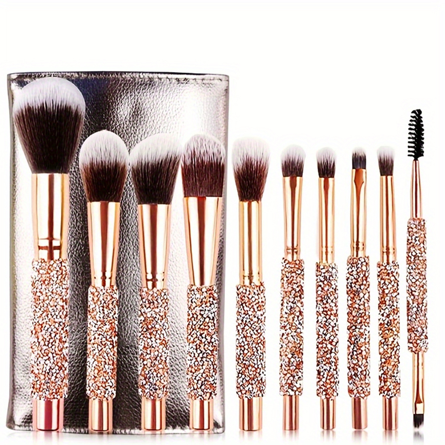 10 packs of high-end gold diamond-set handmade custom makeup brushes