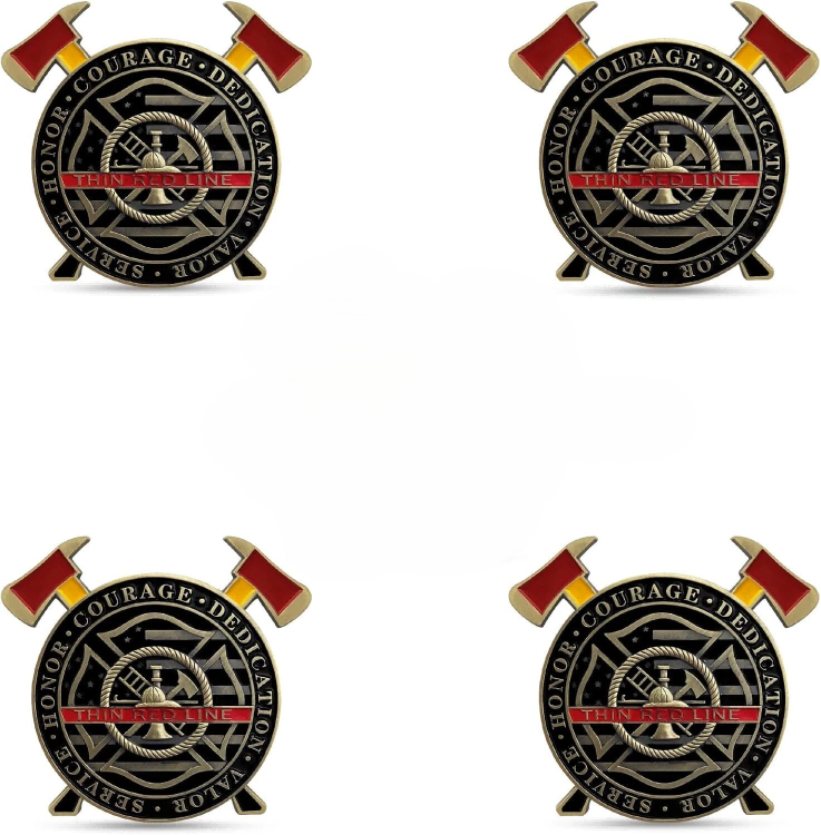 4PCS U.S. Firefighter Axe Challenge Coin – St Florian Cross Thin Red Line Coin – Firefighter Gift for Serving or Retired Firefig