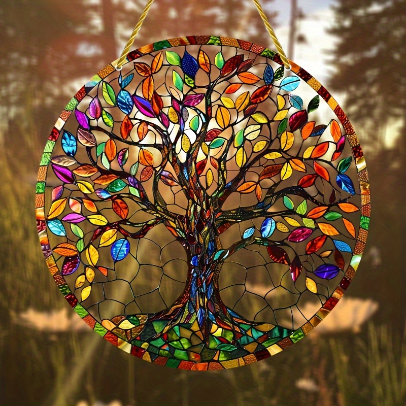 Tree of Life Sun Catcher, Stained Glass Exterior Courtyard Sign