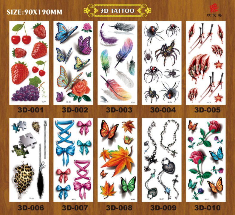 Fruit 3D Tattoo Sticker – Waterproof Temporary Removable Fake Tattoo – Single Sheet 90 x 190mm – for Arm Leg Body Art