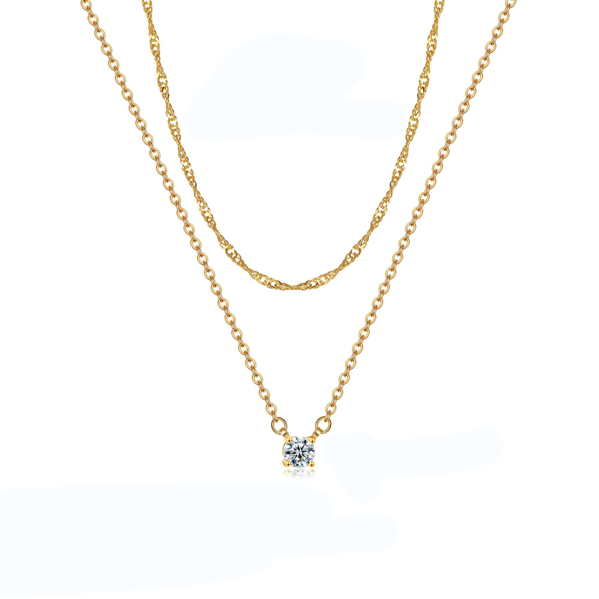 Dainty CZ Diamond Solitaire Pendant Necklace for Women – 14K Gold Plated Single Round Cubic Zirconia Square Simulated Diamond Choker Necklace