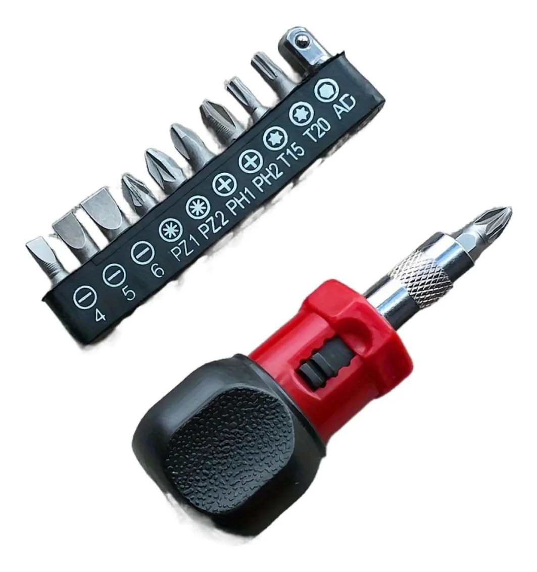 Mini Multifunctional Screwdriver Set – Reversible Steel Connector with Quick Action – No Battery Required – Portable Hand Tool Kit with 12 Bits for Home Electronics Repair (Red/Black)
