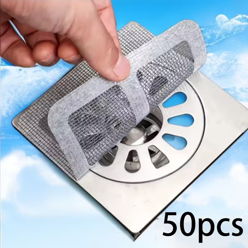 50 Pieces Disposable Drainage Filters Bathroom Hair Catcher Drain Cover Kitchen Sink Filter Stickers