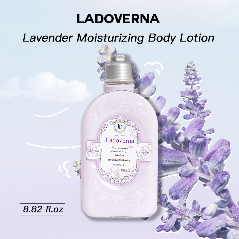 LADOVERNA Lavender Moisturizing Body Lotion – 250g / 8.82 fl.oz – Lightweight Non-Greasy Fast Absorbing – With Nicotinamide & Sodium Hyaluronate – 8H Long-Lasting Fragrance