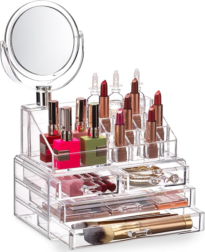 Acrylic Clear Dustproof Makeup Storage Organizer Drawers Large Skin Care Cosmetic Display Cases for Bathroom Stackable Storage Box with