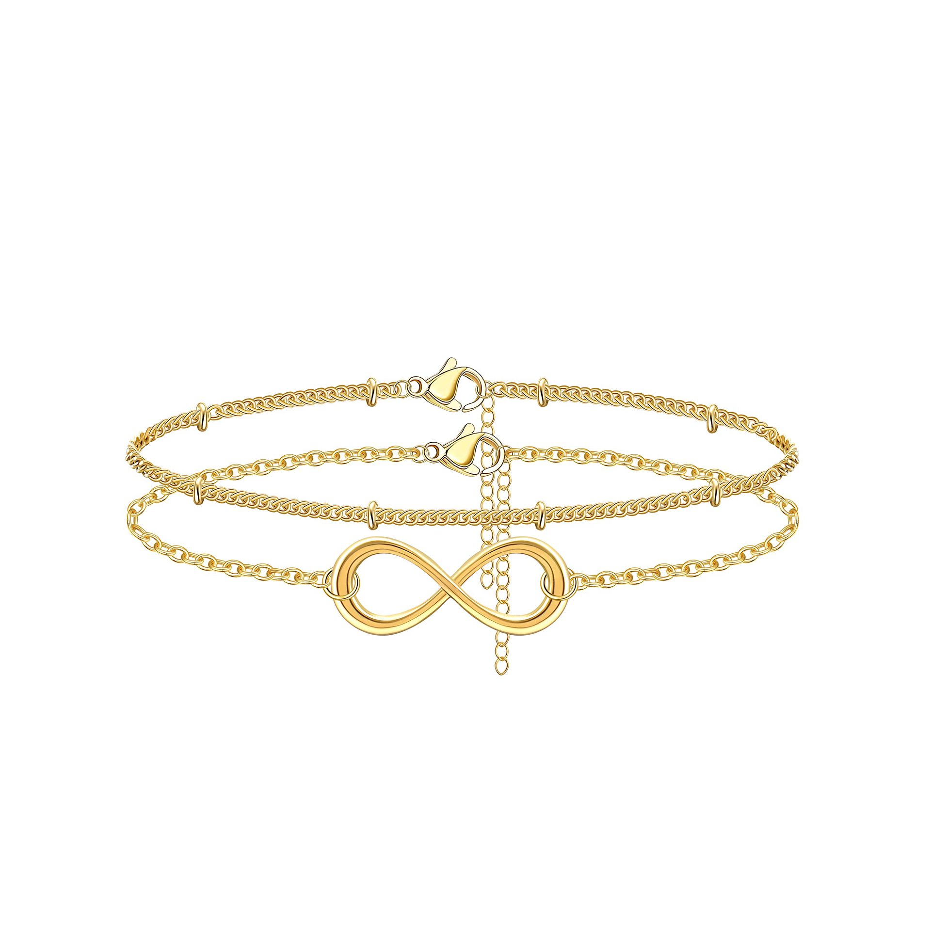Dainty Gold Bracelets for Women, 14K Gold Plated Adjustable Layered Beads Bracelet Cute Evil Eye Oval Chain Pearl Bar Turtle Gold