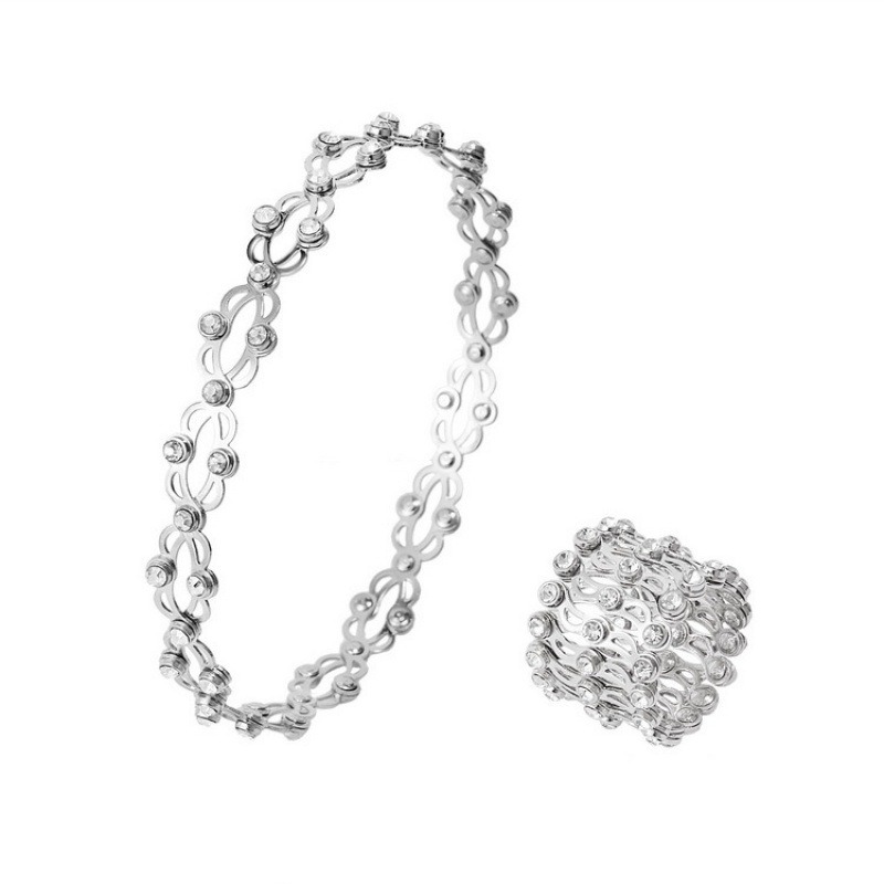 Silver Telescopic Ring – Adjustable Diameter 2-7cm – Copper with Rhinestones – Stretchable Open Ring for Women