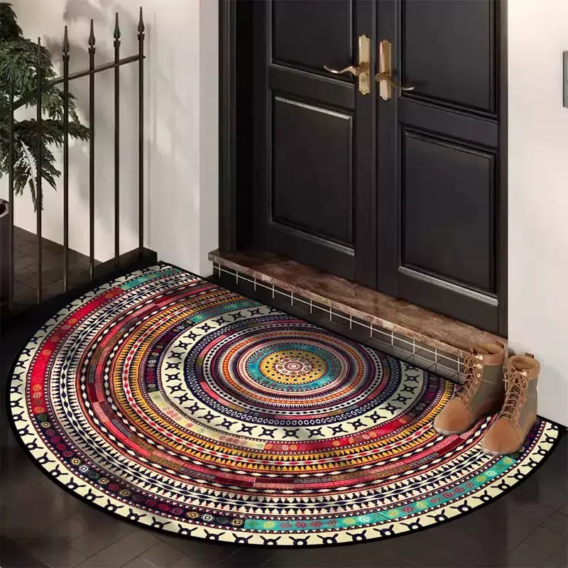 Half Round Door Mat,Semi Circle Bathroom Floor Rug,Mandala Boho Bohemian Non-Slip Welcome Entrance Way Absorbent Bath Mat,Microfiber