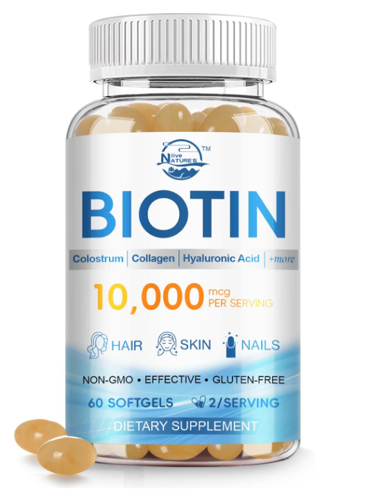 NL Biotin Softgels – 60 Count – Hair, Skin & Nails Vitamins – with Collagen, Hyaluronic Acid, Bovine Colostrum – Non-GMO Gluten-Free – for Women & Men