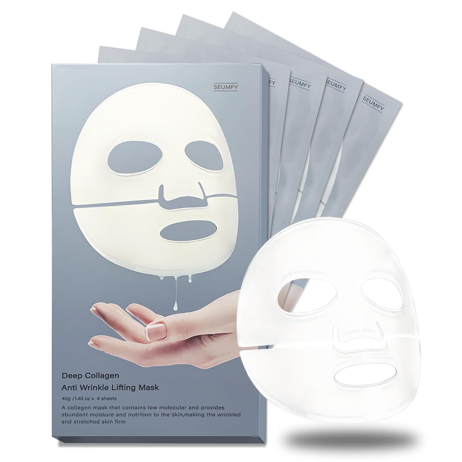 4 Pcs Collagen Face Mask – 40g Each – Anti Wrinkle Bio-Collagen Mask – Hydrating Overnight for Lifting, Firming & Moisturizing