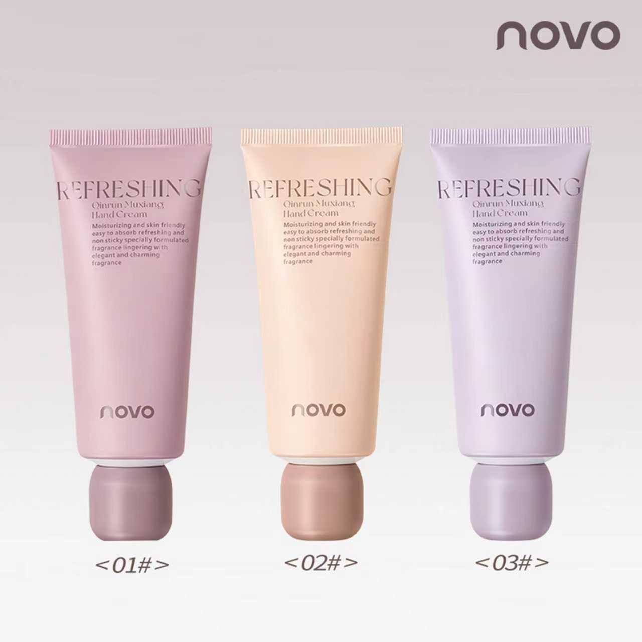 NOVO Hydrating & Fragrant Hand Cream – 3pcs Set (01# Floral Delight + 02# English Pear Freesia + 03# English Pear Sweet Pea) – 8H Hydration, Non-Greasy, Fast Absorbing – Hand & Nail Care
