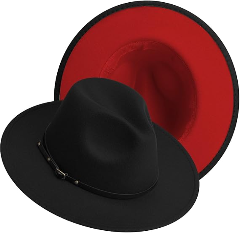（ black*red ）  Men's and Women's Two tone Fedora Hat Wide Edge Panama Felt Hat Jazz Hat Party Wedding Top Hat