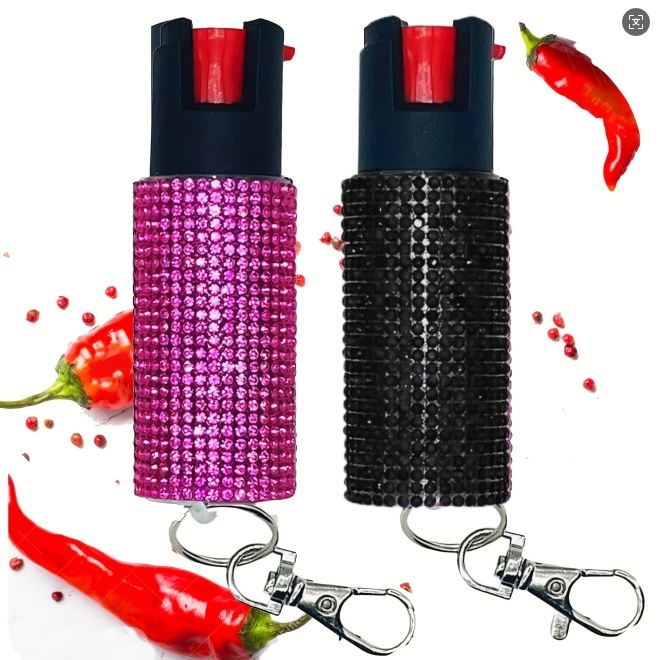 (2pcs) Anti Wolf Spray Black+Pink Pepper Spray Max Strength 0.67 fl oz Fashionable Monochromatic Design Self Defense Keychain
