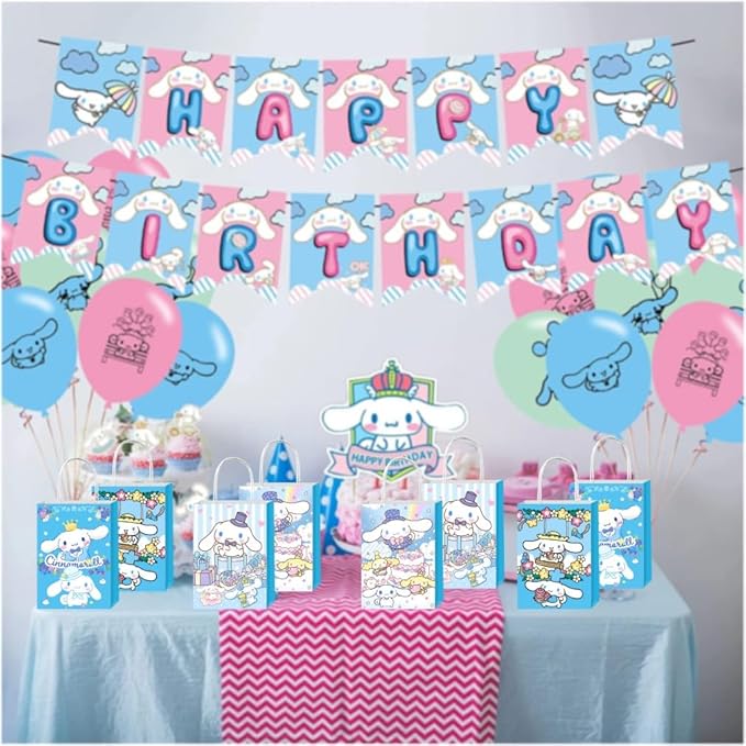 16pcs Cinnamoroll Party Favor Gift Bags with Handles, Cinnamoroll Birthday Party Supplies for Cinnamoroll Party Decorations Decor