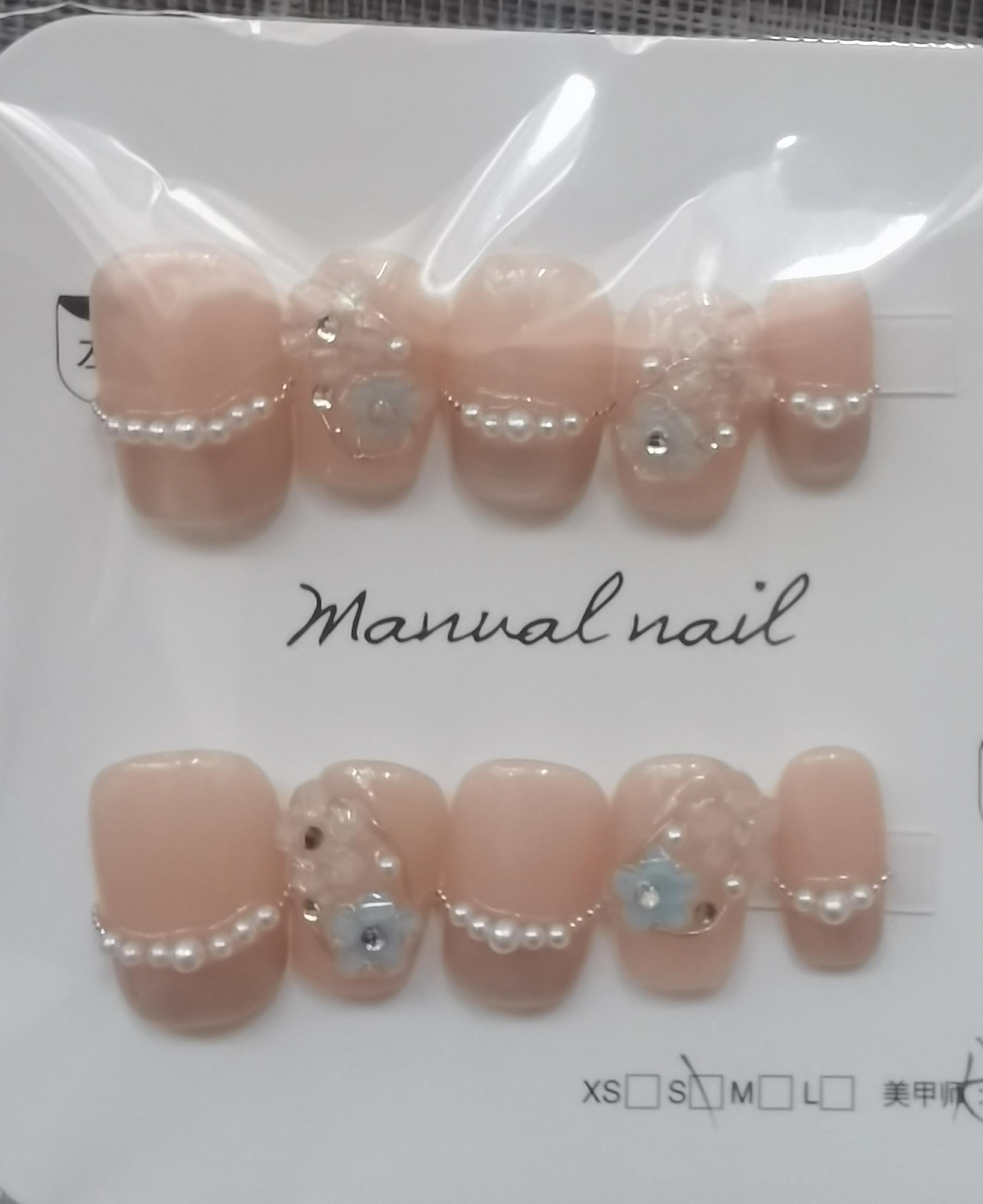 10pcs Handmade Floral Press-On Nails – Pink Gentle & White Fairy Style – Reusable False Nails for Daily Wear (Size M)