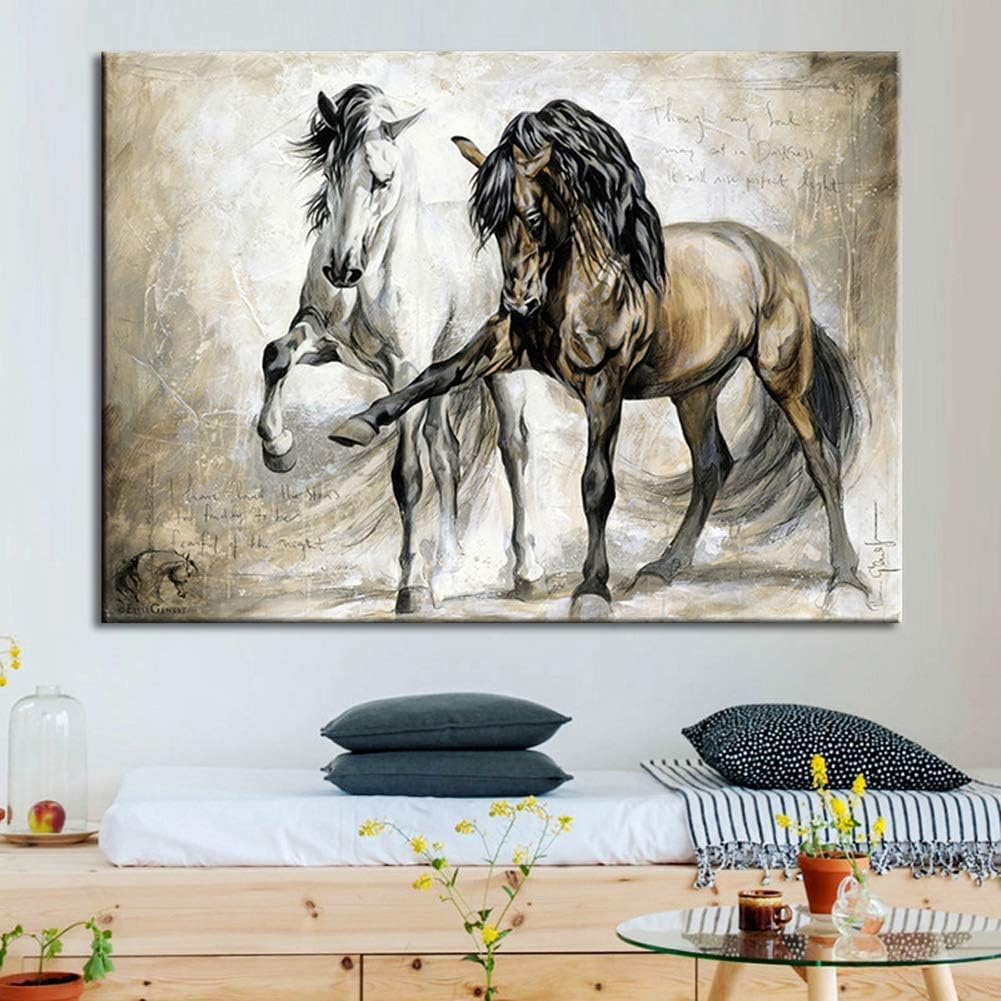 Horse Portrait Painting – Black Horse Canvas Wall Art – Framed and Ready to Hang – 16"x12" Premium Print for Living Room, Bedroom, Office – Great Gift Idea