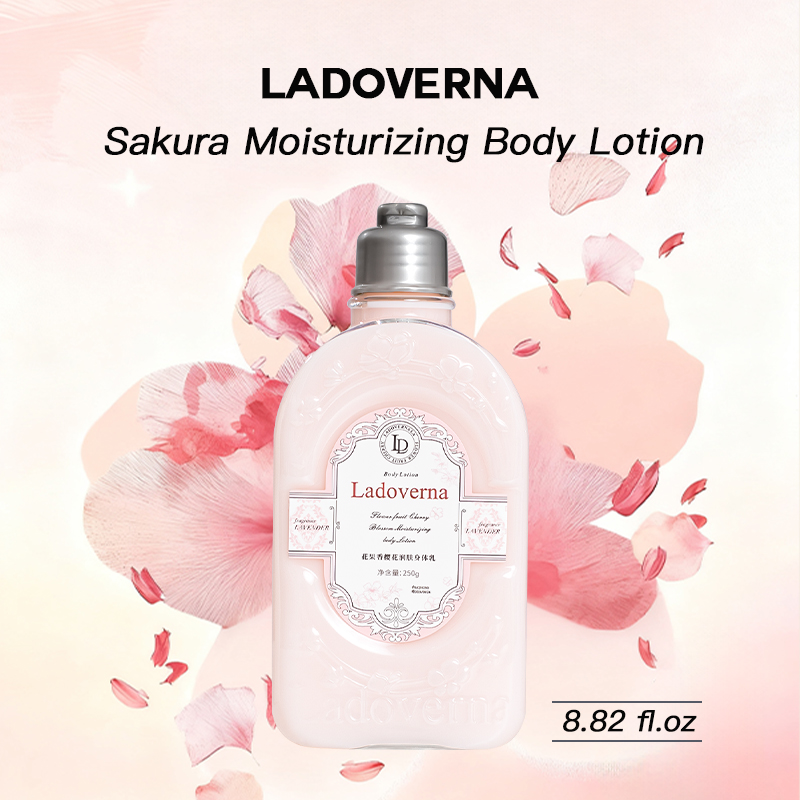 LADOVERNA Sakura Moisturizing Body Lotion – 250g / 8.82 fl.oz – Lightweight Non-Greasy Fast Absorbing – With Nicotinamide & Sodium Hyaluronate – 8H Long-Lasting Fragrance