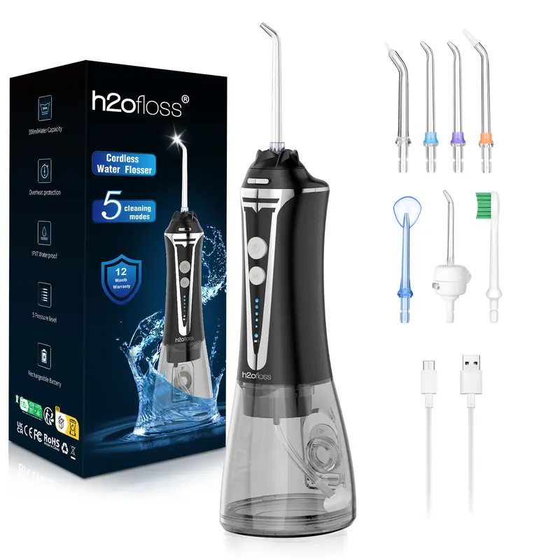 H2ofloss Water Dental Flosser – Portable Oral Irrigator with 5 Modes – Rechargeable IPX7 Waterproof – 300ml Water Tank – for Home Travel