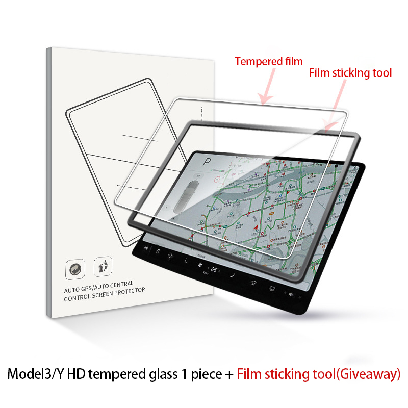 Tesla Model 3/Y Navigation Tempered Glass Screen Protector – HD Clear, Anti-Scratch, Anti-Burst – Includes Film Sticking Tool