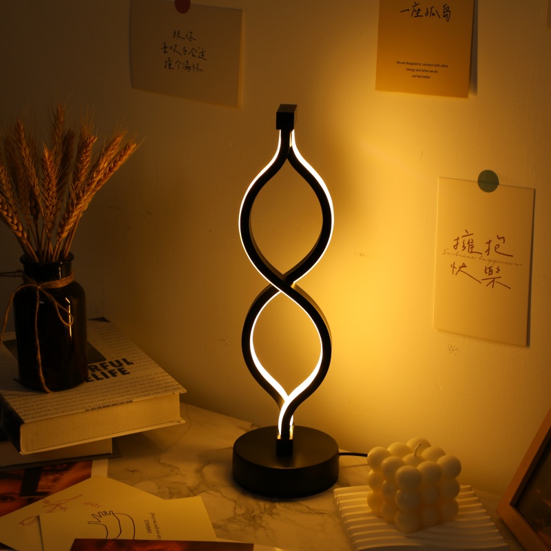 Desk Lamp No. 8 (1PC black) Modern Wave-Shaped USB Desk Lamp with 3-Color Dimmable Lighting for Bedroom