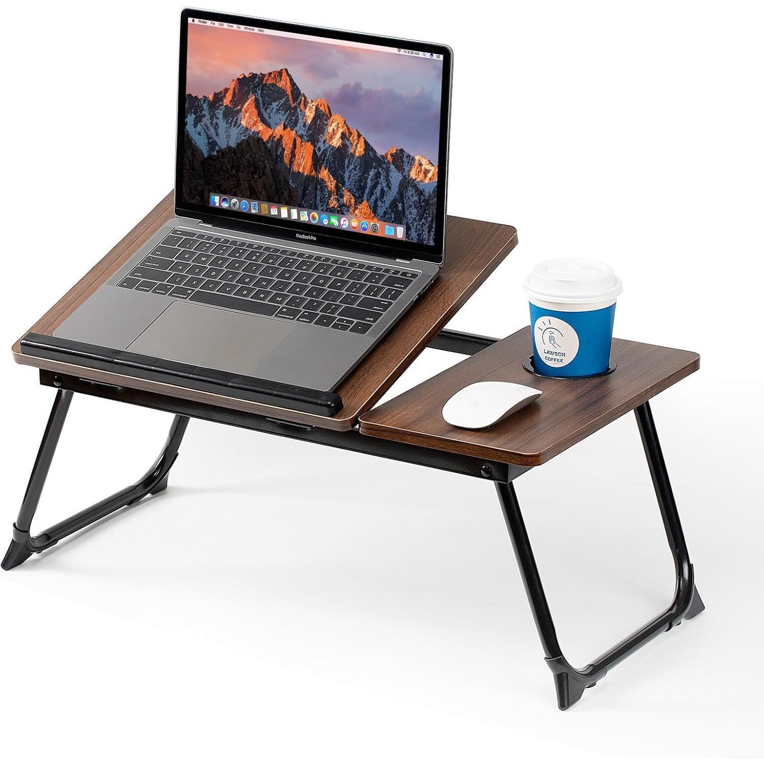 Adjustable Laptop Desk with 5 Tilt Angle Slots, Ergonomic Lap Desk Customizable Height Position, Reduce Stress on Eyes Back Neck