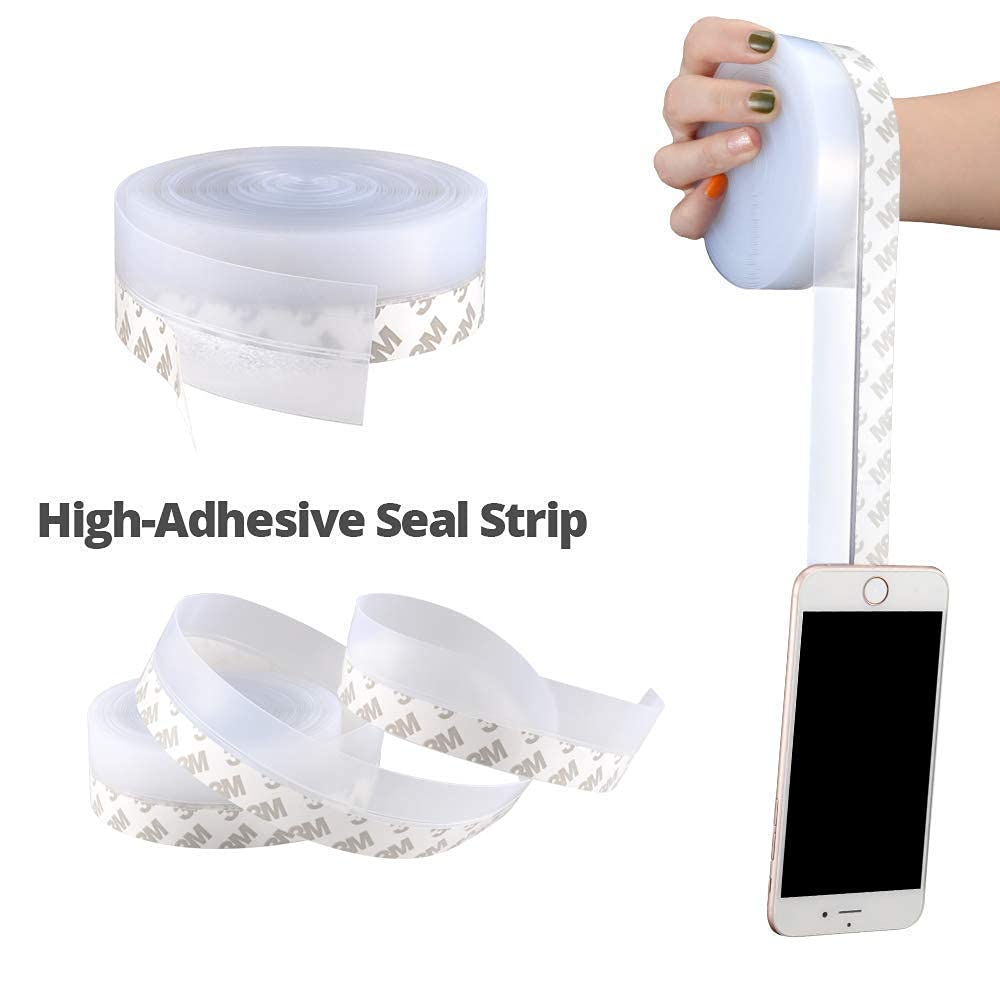 45mm Door Bottom Seal 5m Silicone Self-Adhesive Seal Strip for Door Window Weather Stripping Draft Stopper for Home Bathroom White Pack of 1