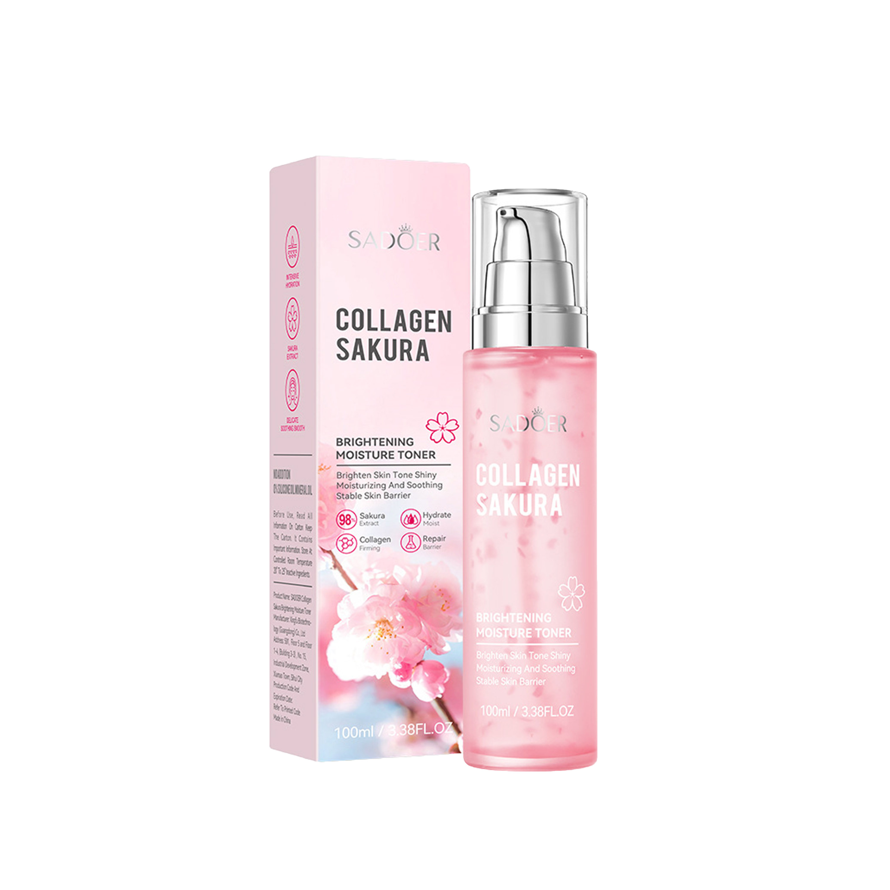 (1pcs) Collagen Sakura Brightening Moisture Toner Brighten Skin Tone Shiny Stable Skin Barrier 100ml