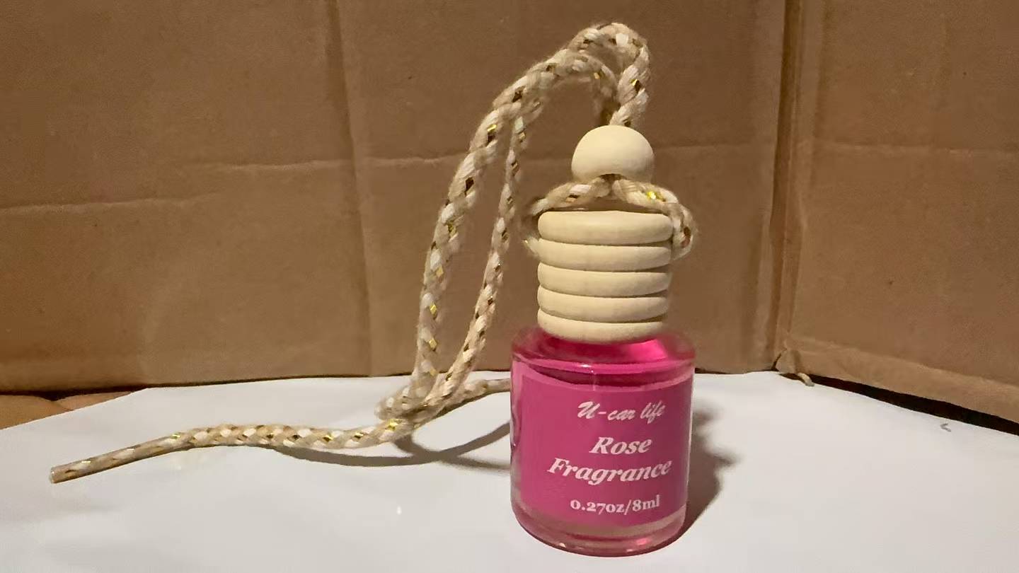 Hanging Car Air Freshener – Long Lasting 90 Days – Essential Oil Diffuser with Reusable Glass Bottle – Rose Scent – Auto Fragrance for Car Home Office