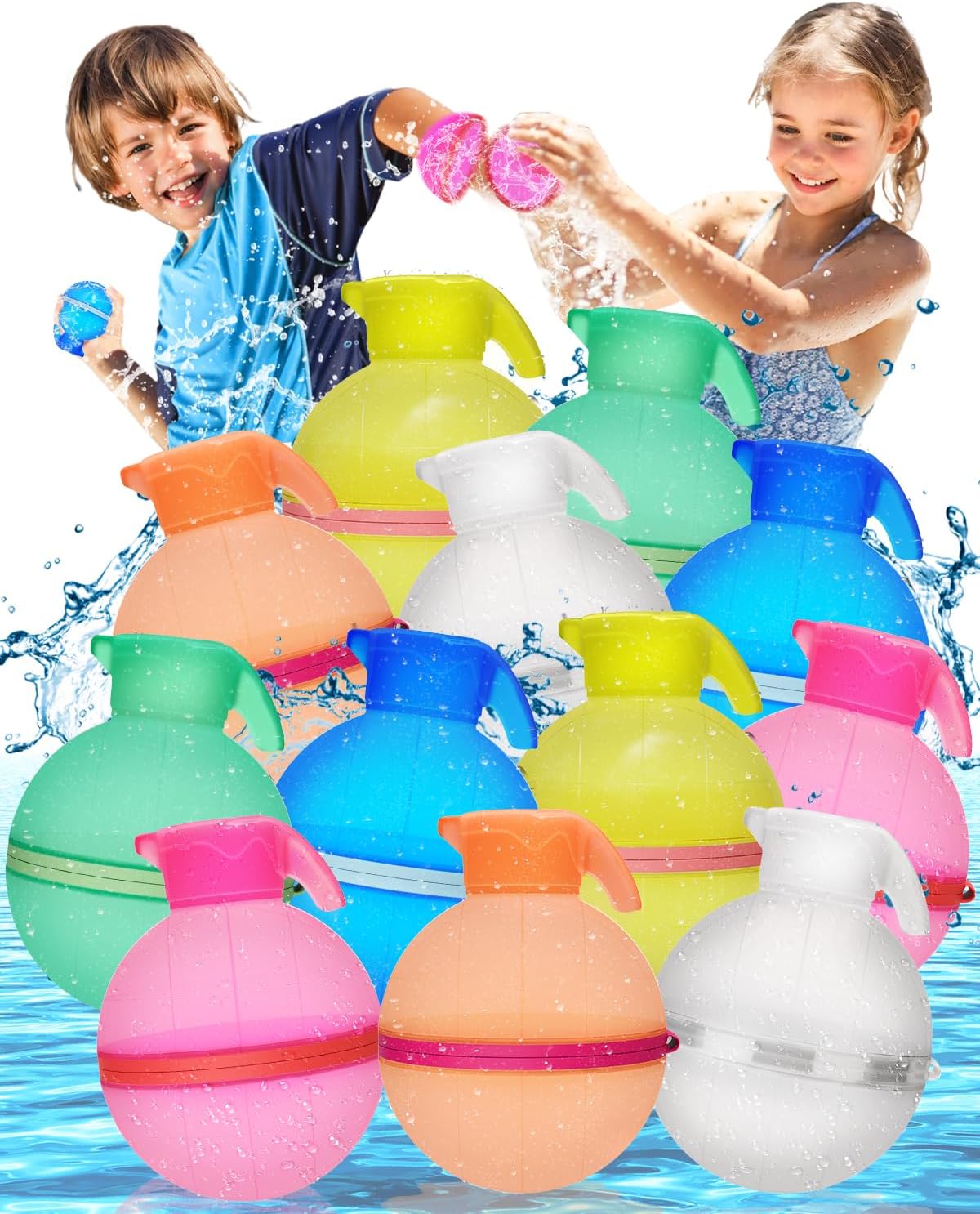Reusable Water Balloons Quick Filling Summer Water Toys for Boys Girls Pool Beach Toys for Kids Ages 3-12 Outdoor Water Games 12 Pack