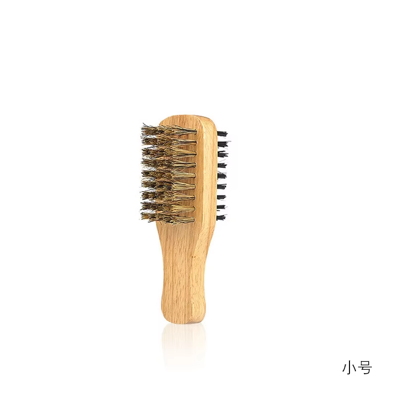 (01 Small) Men's Double sided Beard Brush Portable Styling Tool with Mane Wood Handle Perfect Travel Companion