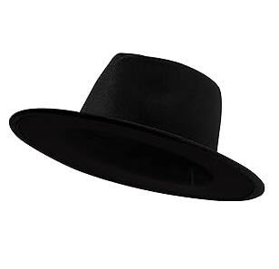 Fedora Hat for Men Women – All Black – 58cm (M) – Wide Brim Jazz Hat with Leather Belt Buckle Band – Adjustable Size – Gift for Family & Friends