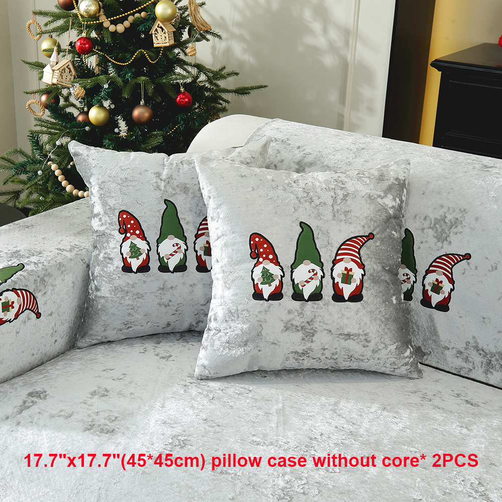 2Pcs 17.7x17.7in Ice Flower Christmas Gray Sofa Cushion, Thick Plush Seat Cover, Anti-Slip Flannel Chair Pad, Washable Pillow Co