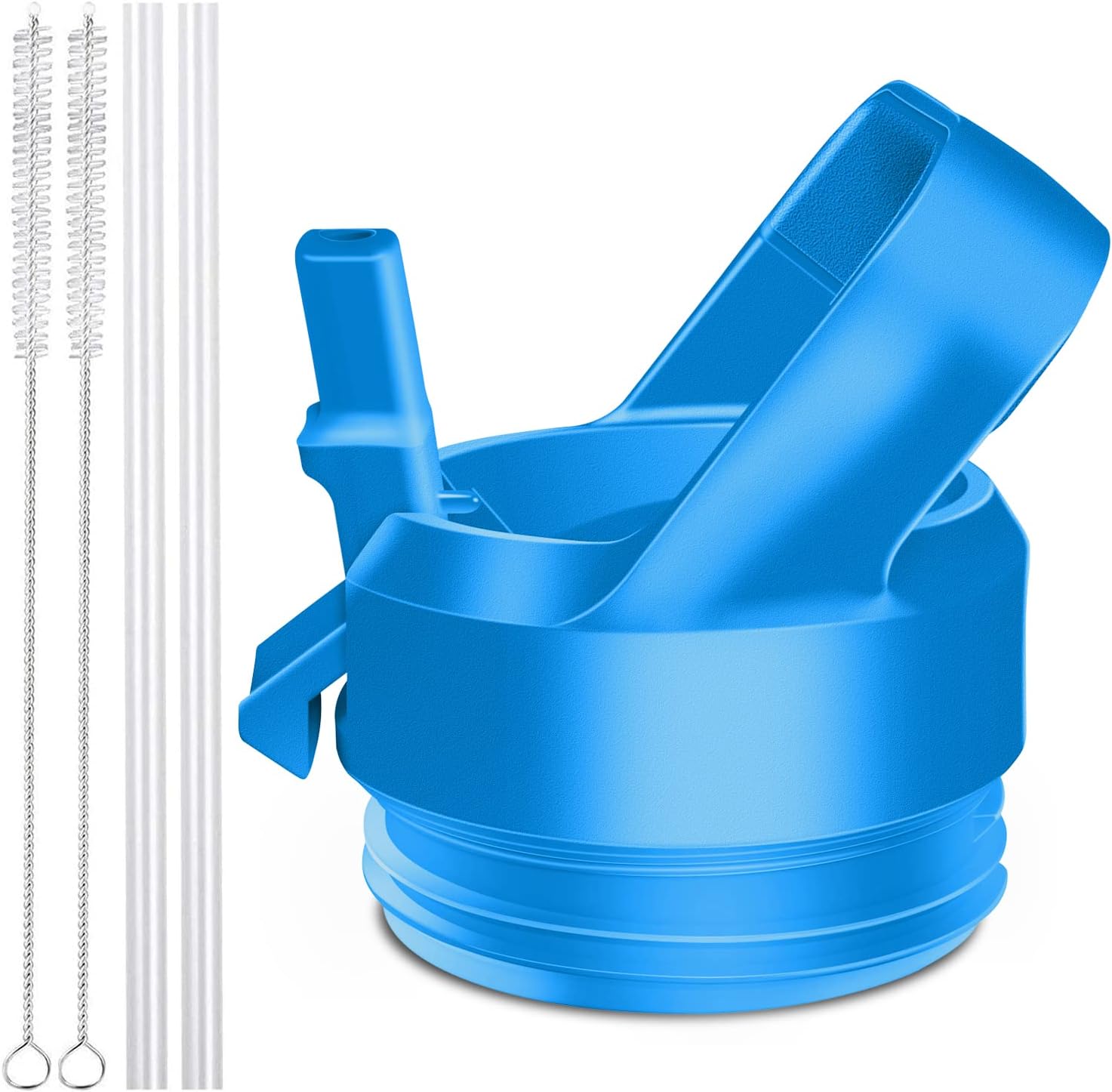 Blue Straw Lid – Water Bottle Replacement Cap with 2 Straws & 2 Brushes