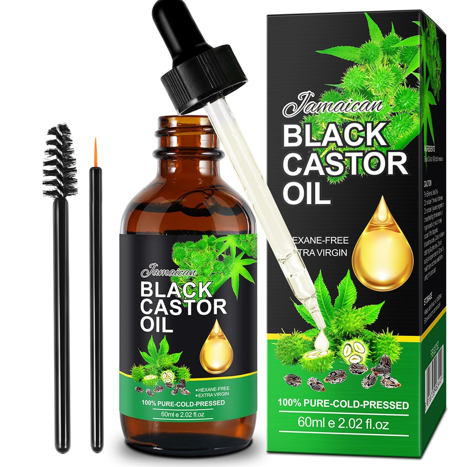 Jamaican Black Castor Oil – Organic Cold Pressed Unrefined – Pure Natural Castor Oil for Hair Growth, Eyelashes & Eyebrows – 60ml