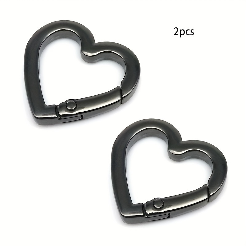 2 PCS Spring Gate Heart Shape Ring Open Leather Bag Handbag Belt Strap Buckle Connector Key Findings Pendant Snap Clip Trigger Hook - Gun Black / Light Gold / Silve