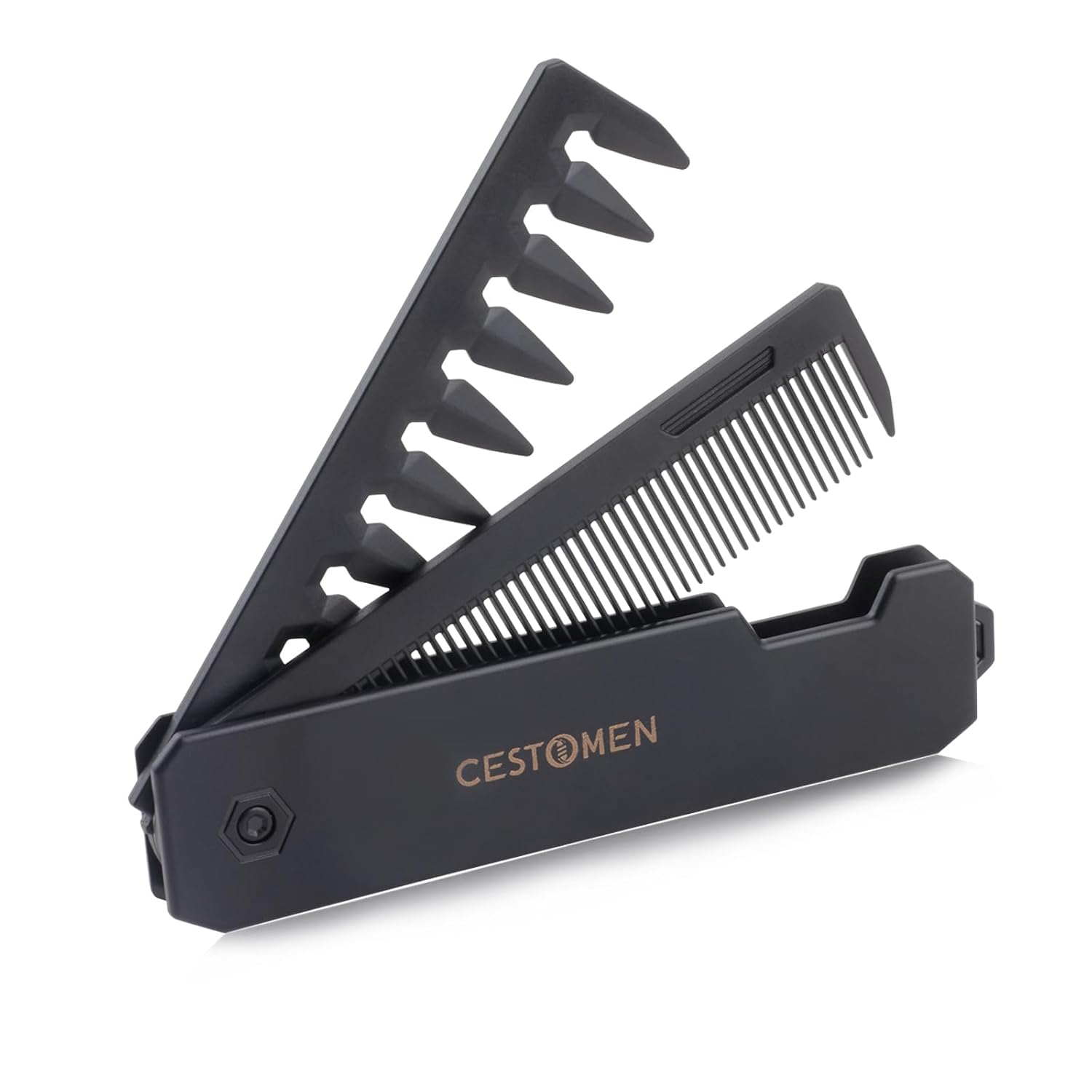 Portable Folding Pocket Comb for Men 2 in 1 Hair Comb Fine Tooth Comb Styling for Everyday Grooming & Combing Hair Beards and Mustaches Black