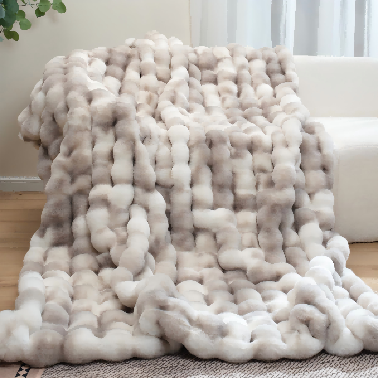 Ultra-Soft Bubble Blanket – 50in x 60in – Faux Rabbit Fur Plush Blanket – 3D Wave Texture – Warm Breathable Cozy Throw – Machine Washable – for Couch, Bed, Travel – Gray