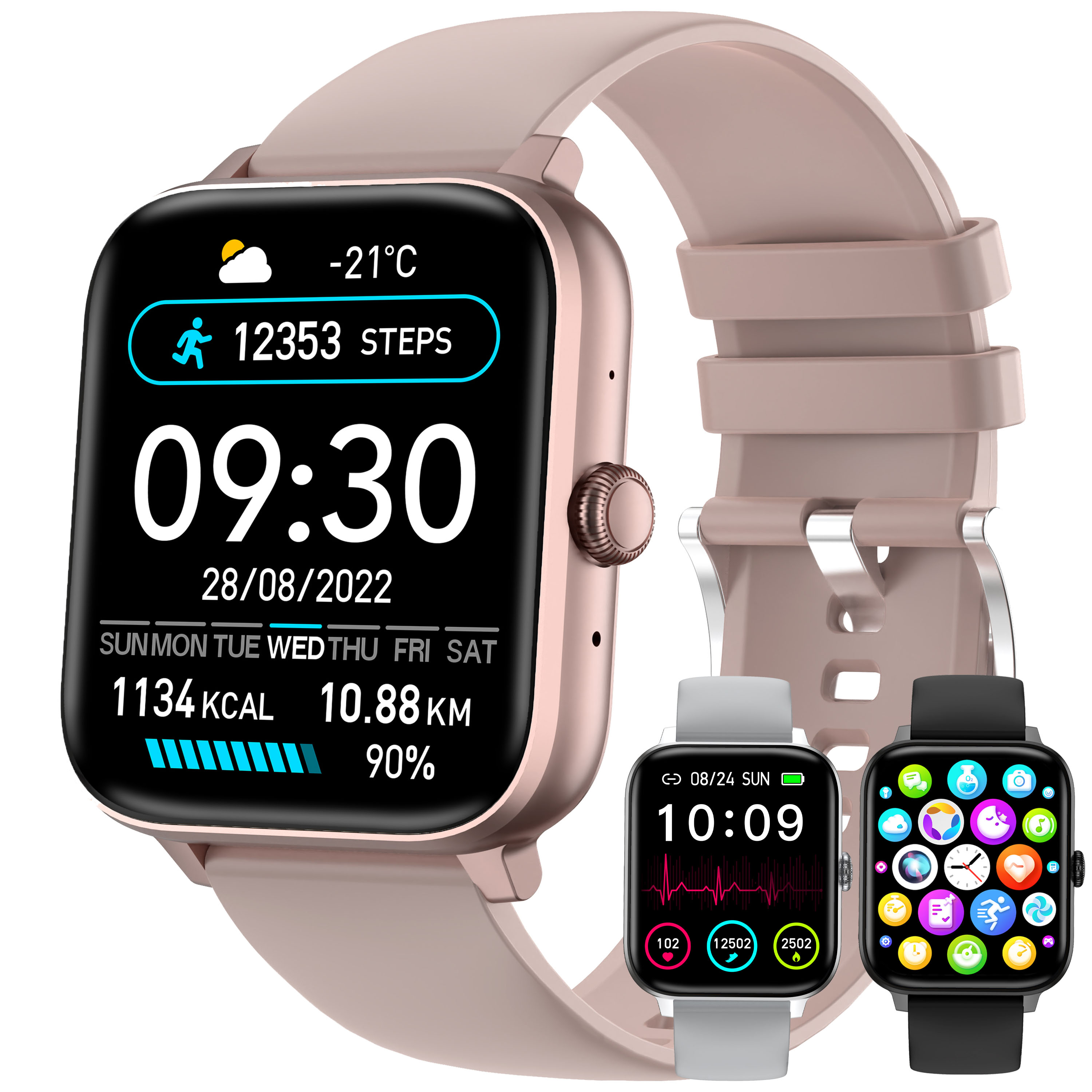 J124 Smart Watch – 1.83 inch BT Call Fitness Tracker – Heart Rate Monitor, Alarm Clock – Custom Watch Face – Pink