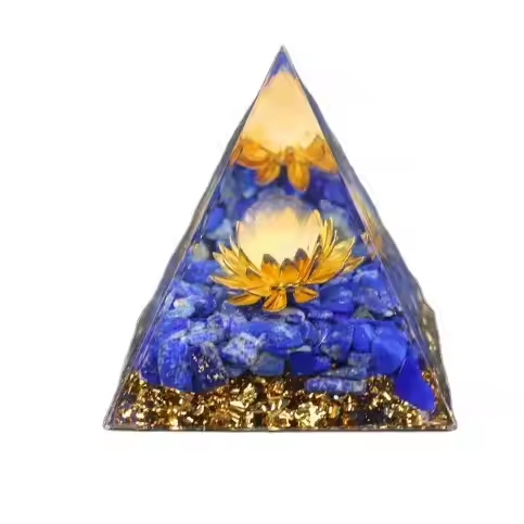 The blue crystal in the energy tower,Crystal Ball Pyramid Lapis lazuli Positive Energy Chakra Spiritual Meditation Pyramid