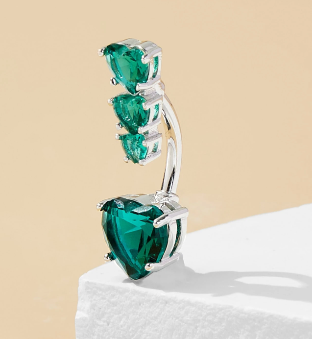Heart CZ  green Heart Shaped Umbrella Rings with Zirconia,Hypoallergenic Surgical Steel,