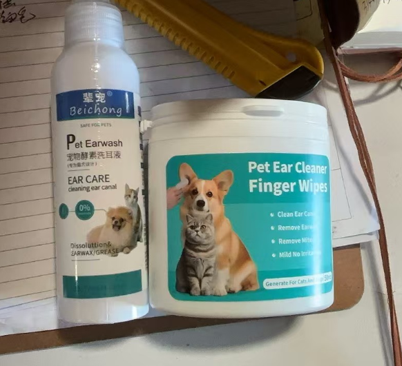 2-piece setPet eye drops Dog Ear Wipes Finger, Ear Finger Wipes for Dogs & Cats, Ear Cleaner Finger Wipes for Ear Wax, Debris, Deodorizes,