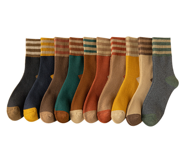 10 Pairs Women's Winter Socks – Thick Warm Striped Socks with Polar Lining – Soft Cotton for Cold Weather