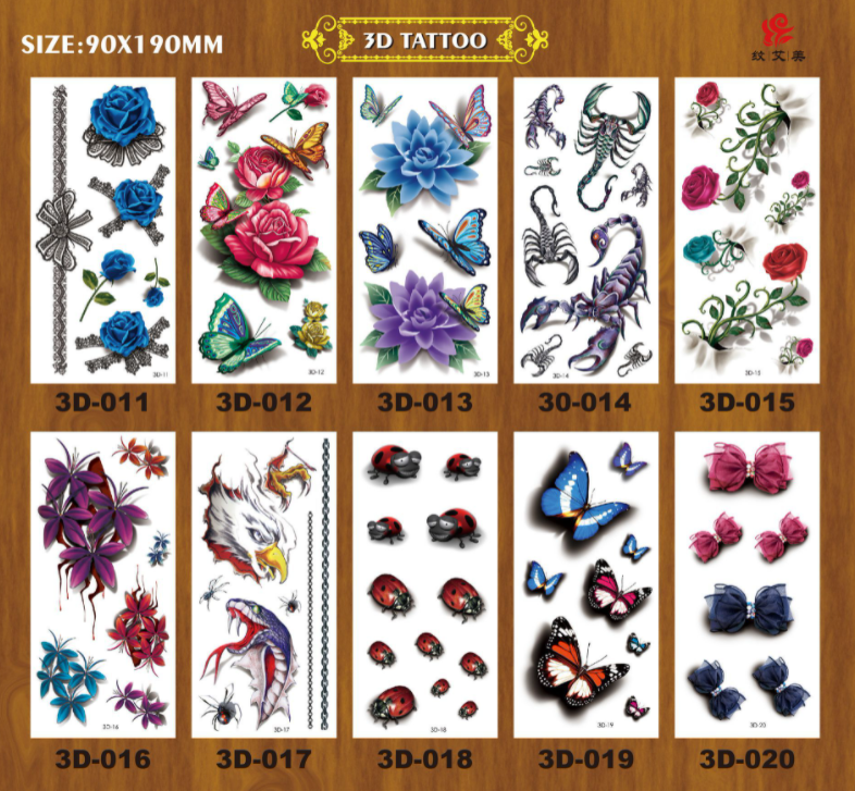 Flower Butterfly 3D Stereoscopic Tattoo Sticker Single Sheet Size 90 * 190mm