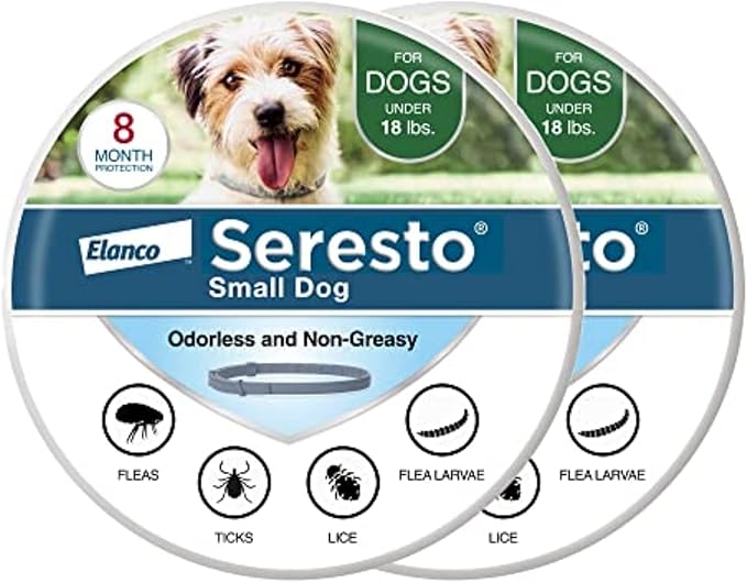 Seresto Small Dog Flea and Tick Collar – 2 Pack – Vet-Recommended Prevention & Treatment for Dogs Under 18 lbs – 8 Month Protection – Waterproof