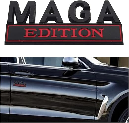 4 Pack MAGA Edition Car Emblem Funny Metal Badge Decal Truck Replacement for Universal Vehicle, SUV, Motorcycle, Bike Chrome  (Black Red)