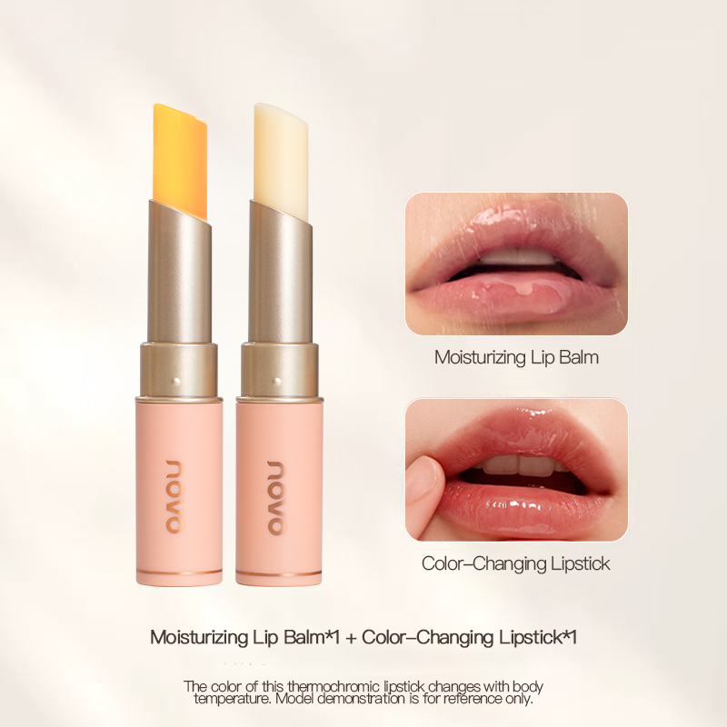 NOVO 2Pcs Lip Balm Set – 1 Moisturizing Lip Balm + 1 Color-Changing Lipstick – Hydrating pH Adaptive Lip Care